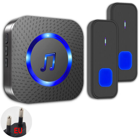 Waterproof wireless doorbell, 400m range, 55 melodies, 5 volume levels, LED indicator, for home and hotel (2 transmitters + 1 receiver) (1/5)