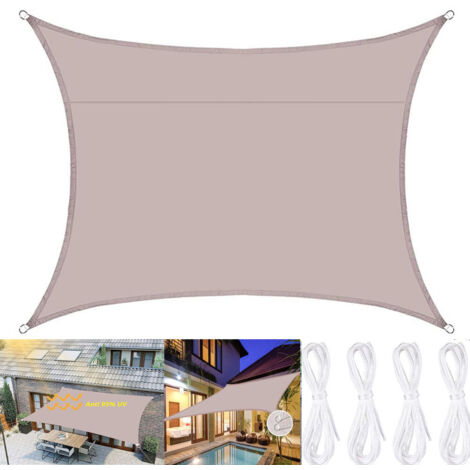 (360 cm long  360 cm wide) Rectangular sunshade sail, with rope, waterproof, 95% shade rate, for terraces, gazebos, khaki