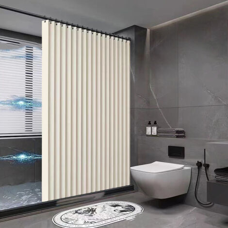 Foldable magnetic shower curtain 200 x 200 cm, linen with hooks, mold and splash resistant, for bathroom and bathtub, beige