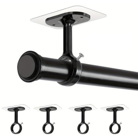 SIENTICE Set of 4 Self-Adhesive Curtain Rod Hooks, Ceiling-Mounted Curtain Rod Hooks, Black, No Drilling Required (1/5)