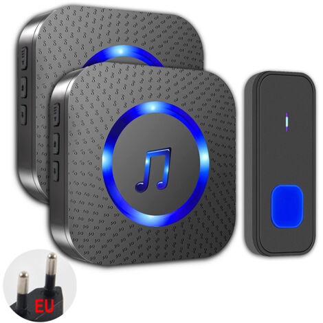 Wireless doorbell, 400m range, IP55 waterproof, 55 melodies, 5 volume levels, LED indicator, for home and hotel (1 transmitter + 2 receivers) (1/5)