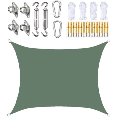 Rectangular shade sail 200x200CM with rope and accessories, 95% shade rate, for garden, terrace, carport and gazebo (Green)