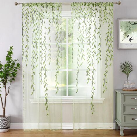 Tulle Curtain 100x200cm - Door Sheer with Leaf Pattern - 2 Panels - Window Treatment for Living Room & Balcony - Elegant, Transparent Tulle