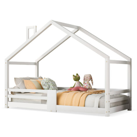 Cadre de lit pour chambre d'enfant, avec cheminée, protection antichute, robuste, en bois de pin, dimensions 90 x 200 cm (matelas non inclus), blanc (1/5)