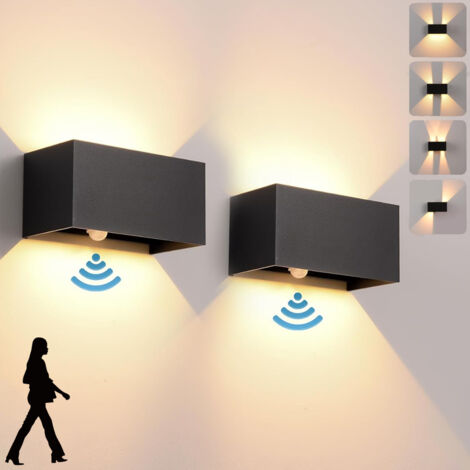 Set of 2 Wall Lights with Motion Sensor, 24W LED Wall Lights for Indoor/Outdoor Use, Warm White 3000K, Adjustable Beam, IP65 Waterproof (1/5)