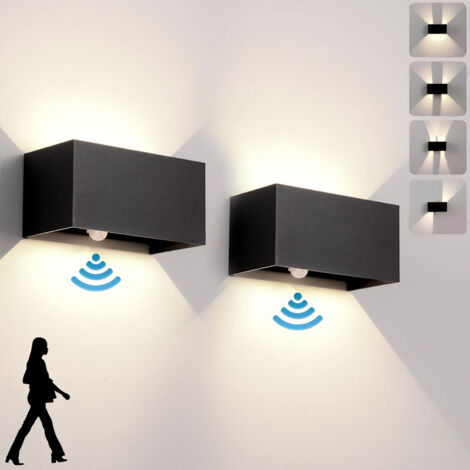 Set of 2 Wall Lights with Motion Sensor, 24W LED Wall Lights for Indoor/Outdoor Use, 4500K White Light, IP65 Waterproof (1/5)