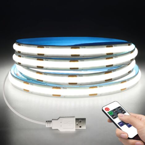 2m LED strip light, COB LED strip light with remote control, self-adhesive LED strip light, dimmable, white light (1/5)