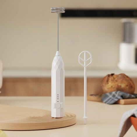 2-in-1 USB-Rechargeable Milk Frother and Electric Whisk (1 Piece), with 2 Mixing Heads: Electric Whisk and Electric Beater.