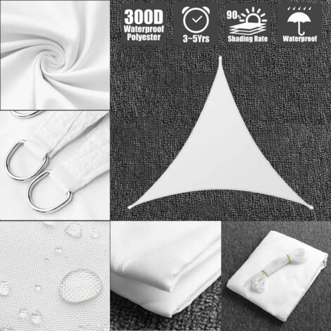 Pure White Oxford Polyester Fabric Triangle Awning Sunshade Outdoor Garden Hiking Patio Awning, 2X2X2M (1/4)
