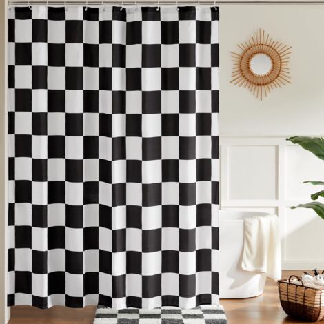 SIENTICE  Checkered Machine Washable Shower Curtain for Bathroom, Pretty Retro Checkered Shower Curtain, 180 x 180 cm, Black (1/5)