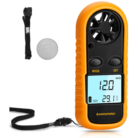 Portable Anemometer, Mini Air Flow Meter, Thermometer with Digital LCD Display, Supports mph, m/s, km/h, ft/min and Knots Units