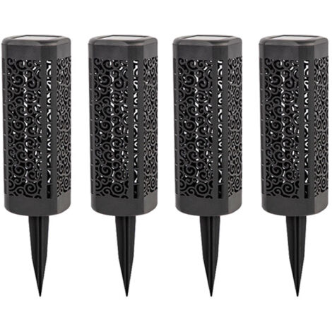 Set of 4 Solar Ground Lights—Hollow-Design Lawn Lamps and Garden Decor [Warm Light] (1/5)