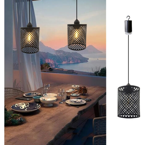 Outdoor Hanging Chandelier (Wrought Iron) — Garden Lighting Fixture, Battery-Powered, Warm Light, E27 Socket, No Remote Control