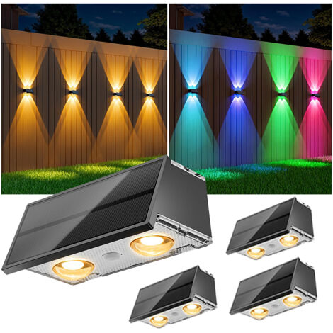Set of 4 Outdoor Solar RGB Wall Sconces – Up-and-Down Garden Lighting, Waterproof Wall Lights (1/5)