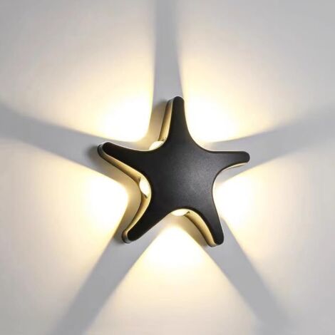 Starfish-Shaped Outdoor Wall Sconce — Waterproof Aluminum Fixture, 220V, 5W, Black, White Light
