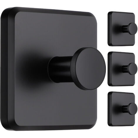Set of 4 round wall hooks, stainless steel towel hooks, self-adhesive wall hooks, matte black, for kitchen, home, bathroom (1/5)