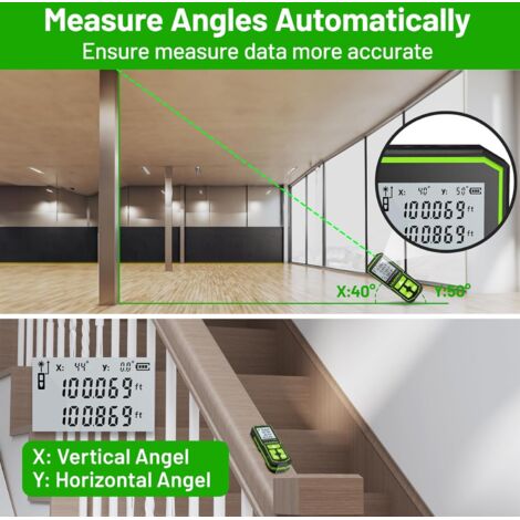 100m Laser Distance Meter, 6 Measuring Modes, Dual Angle Display, Three ...