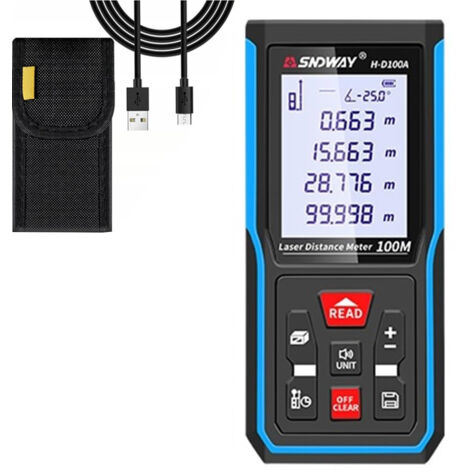 100m Rechargeable Infrared Meter, Laser Measuring Tool, m/in/ft Unit Switching, 9 Modes (With Battery) (1/5)