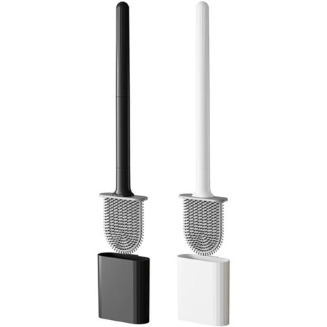 Toilet Brush with Holder, Flexible TPR Toilet Brush, No Drilling – Wall-Mounted or Freestanding (Black & White)
