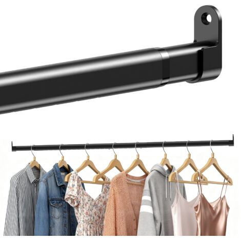 Oval wall-mounted clothes rack, extendable rail with 2 brackets, suitable for wardrobes and windows, black, 42-100 cm (40 inches) (1/5)