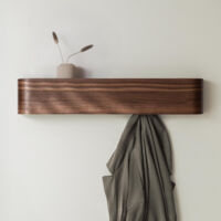 Wall-mounted coat rack with storage shelves, wall-mounted coat rack, entryway storage shelf, with 5 concealed metal hooks (Walnut)