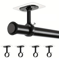 SIENTICE Set of 4 Self-Adhesive Curtain Rod Hooks, Ceiling-Mounted Curtain Rod Hooks, Black, No Drilling Required