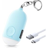 1 Personal Alarm, Rechargeable Siren, 130dB Self Defense Siren with Emergency LED Flashlight, IP44 Waterproof, 2 Alarm Modes, Blue