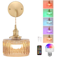 Retro Wall Sconce with Wireless Charging, LED RGB Lighting, Decorative Lamp for Bedside and Living Area (Remote Control and Bulb Included)