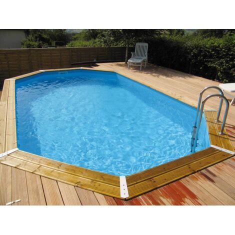 Ubbink – Piscine hors sol octogonale 400x610x130cm – Liner bleu 75/100 – Volume 20.9m³ – Filtration 9m³/h – Échelle en bois et inox