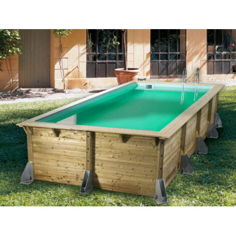 Ubbink – Piscine bois hors sol 3,55 x 4,90 m – H 130 cm – Structure bois traité anti-UV – Installation hors-sol ou enterrée