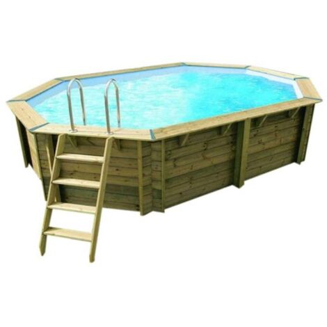 Ubbink – Piscine hors sol octogonale 300x490x120cm – Liner bleu – Pin traité autoclave – Volume 11,1m³ – Surface de nage 10,8m²