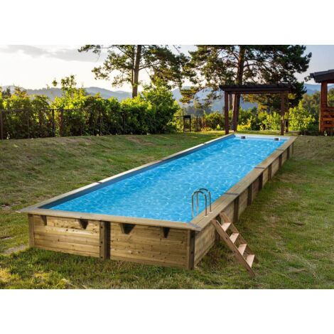 Ubbink – Piscine bois hors sol rectangulaire 3,50 x 6,50 m – Hauteur 140 cm – Volume 32 m³ – Installation semi-enterrée ou enterrée