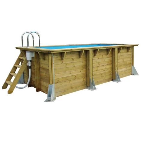 Ubbink – Piscine hors sol en bois Azura 4,50 x 2,50 x 1,26 m – Liner bleu 75/100ème – Volume 8,9 m³ – Système de filtration à sable 6 m³/h