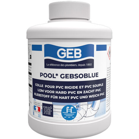 GEB – Colle spéciale piscine pour PVC souple et rigide – Collage 1h – 500ml – Résiste à l'eau salée et aux produits de traitement