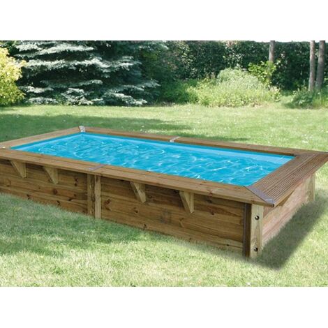 Ubbink – Piscine hors sol en bois Azura 3,50 x 2,00 m – Hauteur 0,71 m – Volume 2,85 m³ – Liner bleu 50/100ème avec filtre à cartouche