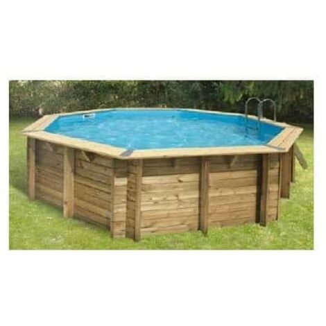 Ubbink – Piscine hors sol octogonale en bois Ø510x120cm – Liner bleu – Résistante aux intempéries – Équipement complet inclus (1/5)