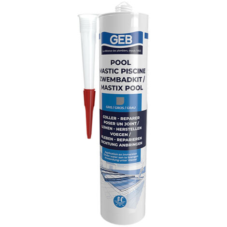 GEB – Mastic piscine 290ml – Mastic MS polymère neutre pour collages sous l'eau – Résistance UV et intempéries – Application tous supports - GRIS 290 ML