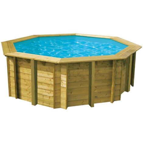Ubbink – Piscine bois hors sol 300x490 cm – H120 cm – Structure bois traité – Installation semi-enterrée ou enterrée – Kit complet avec équipements