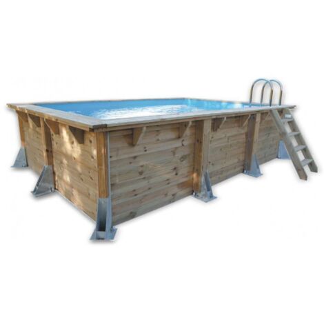 Ubbink – Piscine bois rectangulaire 350x505x126cm – Liner bleu 75/100 – Filtration 6.5m³/h – Volume 13.9m³ – Échelle en bois amovible