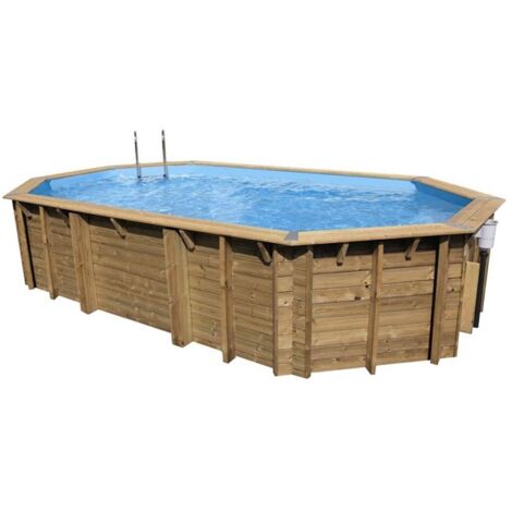 Ubbink – Piscine hors sol bois octogonale 400x750x130cm – Liner bleu 75/100ème – Volume 26,5m³ – Installation hors-sol ou enterrée