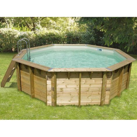 Ubbink – Piscine bois hors sol octogonale Ø 4,30 m – Hauteur 120 cm – Structure bois traité – Installation semi-enterrée ou enterrée (1/5)