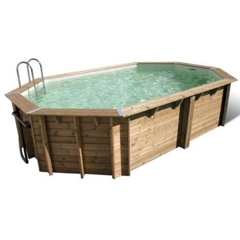 Ubbink – Piscine tubulaire en bois octogonale 400x610x120cm – Volume 19m³ – Liner bleu – Filtration 6m³/h – Installation hors-sol ou enterrée
