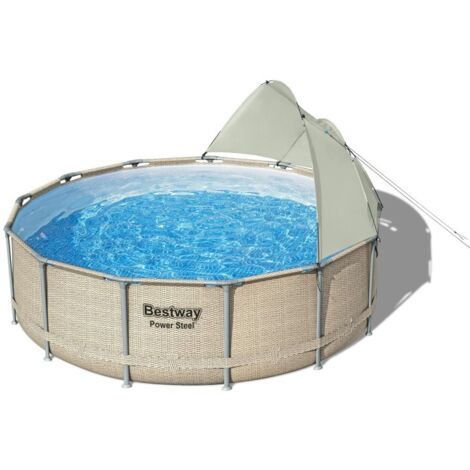 Bestway – Piscine tubulaire Power Steel 396x107 cm – Auvent amovible – Parois à 3 couches – Vanne de vidange intégrée – Pompe à cartouche filtrante (1/10)