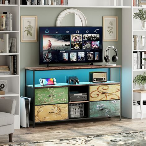 Meuble TV - avec 4 tiroirs et 3 compartiments ouverts - 108x29x76 cm , structure en fer - panneaux de particules - éclairage LED - multicolore (1/5)
