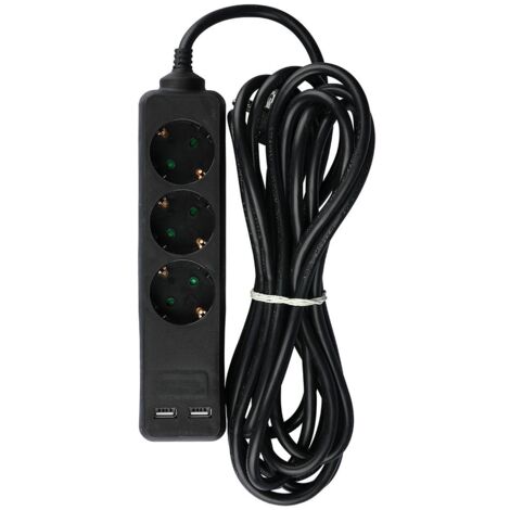 V-TAC Adapters & Sockets - 3 Ways - USB Extension Socket - IP20 - Black - 5 m wire