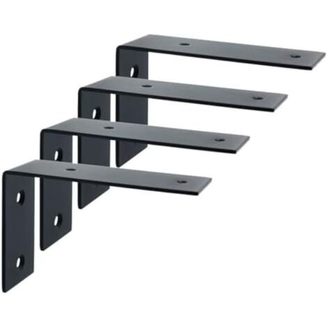 4 Pièces Supports d' Étagère Murale Robustes de 12.5 CM, Supports d' Étagère Murale à Angle Droit de 90°, Supports d' Étagère Murale en Acier Inoxydable pour Chambre/Salle de Bain, Noir (1/5)