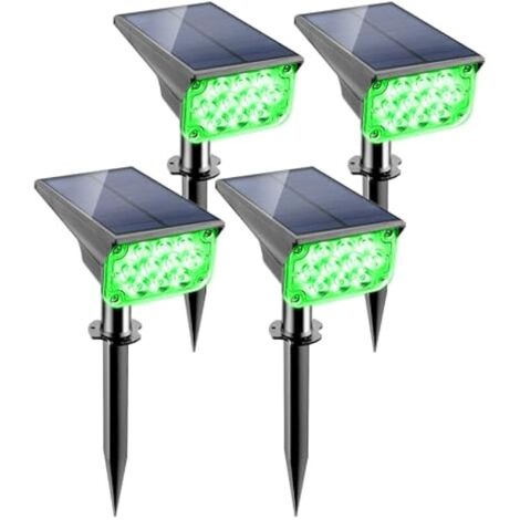 Spot Solaire Exterieur Jardin Vert, Eclairage Exterieur Solaire avec 20 LED, 2 Niveaux de Gradation, Étanche IP65 Lumiere Solaire Exterieur Puissante pour Jardin, Chemin, Terrasse, 4 Pièces