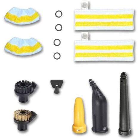 Lot de 14 d’Accessoires Nettoyeur Vapeur pour Kärcher SC1 SC2 SC3 SC4 SC5 EasyFix, Kit Complet avec Serpillières Microfibre, Brosses Rondes Nylon/Laiton, Buse Jet, Rallonge, Joints de Rechange (1/5)