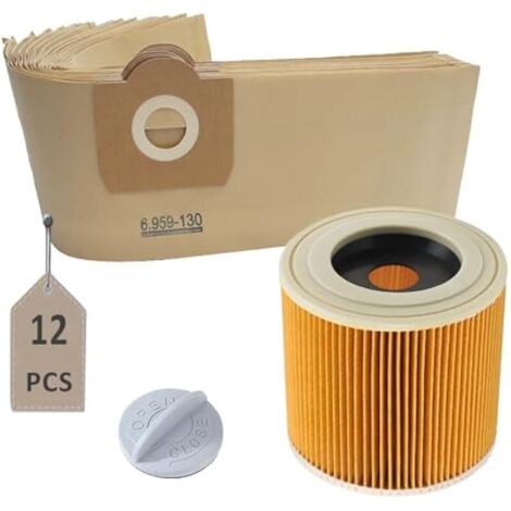 Lot de 12 Sacs 6.959-130.0 1 Filtre à cartouche 6.414-552.0 pour Kärcher WD3 WD3 Premium MV3 SE 4001 SE 4002 WD3.200 (1/4)