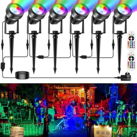 Spot LED Extérieur RGB, 16 Couleurs et 4 Modes Eclairage Exterieur RGB avec Télécommande, 12V Projecteur LED avec Adapter, IP65 Étanche Lampe pour Jardin, Chemin, Terrasse, Christmas 6 en 1 (1/5)